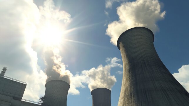 Planta nuclear, vista fotogr&aacute;fica  en contrapicado.