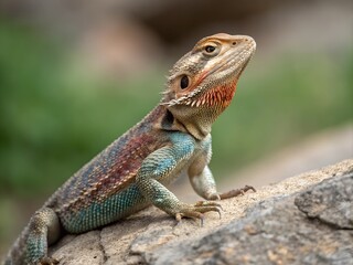 Obraz premium Close-Up of Colorful Lizard on Rock