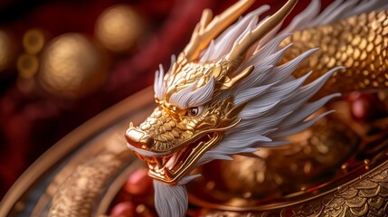 Chinese Zodiac Wheel and Golden Dragon Figurine. Generative AI