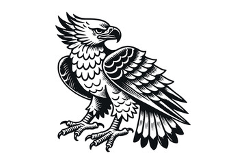 Eagle gargoyle in black line art, traditional old-school tattoo style