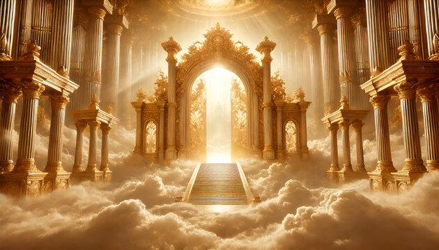 Ethereal Golden Gate to the Celestial Realm. Generative AI - Powered by Adobe