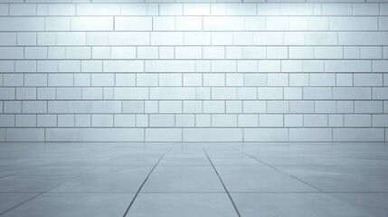 Fototapeta premium Modern white tiled interior minimalist space architectural design clean environment wide angle contemporary aesthetics