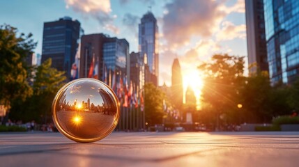 UN Badge with Globe Ornament in a City Square. Generative AI