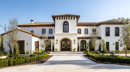 Naklejka premium Traditional Spanish Finca with Olive Grove and Mountain Views, Luxury Mallorca Country Estate