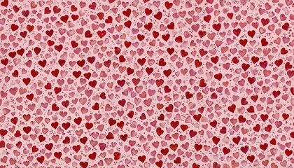 Vibrant watercolor pattern of assorted hearts on a soft pink background creating a romantic design.