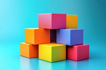 A colorful arrangement of building blocks stacked on a vibrant background.