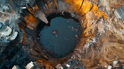 Toxic waste near homes causes groundwater contamination  aerial view