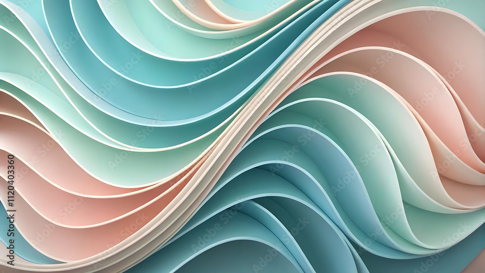 Fototapete Abstract zig-zag Gradient hues Background with Delicate Waves Layered paper cut shapes visual style