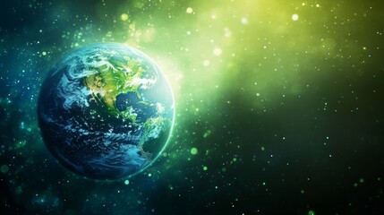 Fototapeta premium Vibrant earth in space with bright green cosmic background
