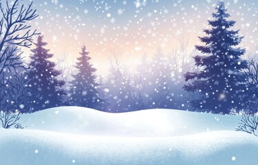 Winter background .Merry Christmas and happy New Year greeting card with copy-space. Christmas landscape with snow and fir tree
