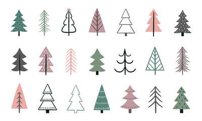 Obraz premium A set of hand-drawn Christmas trees. Vector illustration