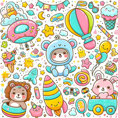 Fototapeta premium cute baby romantic background, vector illustration, children illustration for print