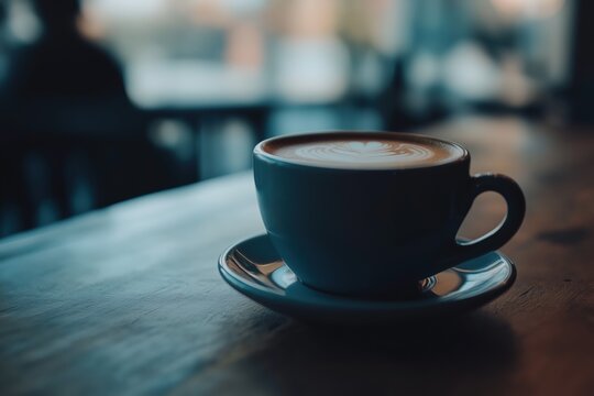 Coffee cup on a wooden table with a programming setup showcasing JavaScript for web development