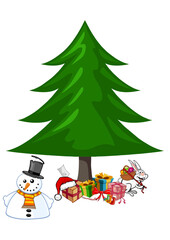 vector christmas tree accessories, snow, and gifts for the new year