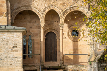 Monastery of Santa María de Carracedo, 'Mirador de la Reina' gallery of three arches, 10th century, Carracedo del Monasterio, El Bierzo region, Castile and Leon, Spain