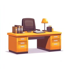 Organized workspace with computer, desk lamp, and files.