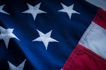macro close-up of the united states american flag fabric textile patriotic background
