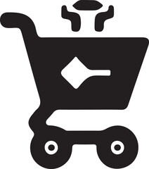 Minimal silhouette vector icon of modern shopping cart.