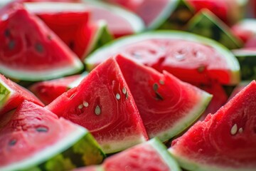 Freshly cut watermelon slices arranged on a white plate ready to be enjoyed during a summer picnic in a sunny outdoor setting