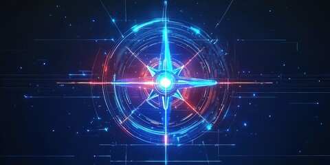Brightly colored digital compass design with star elements and glowing effects for navigation