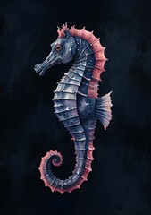  A colorful seahorse featuring a blue and pink body 