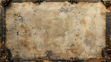 Detailed grunge steampunk background with mechanical frame and worn texture, ideal for design or concept art