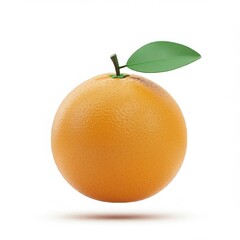 Fresh orange fruit with vibrant green leaf attached on white background for organic, healthy, food-inspired, and artistic design concepts.