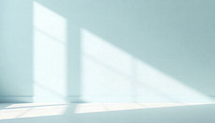 Obraz premium Minimalist interior, Soft light through window, White walls, Shadow patterns, Empty room, Clean aesthetic, Calm atmosphere