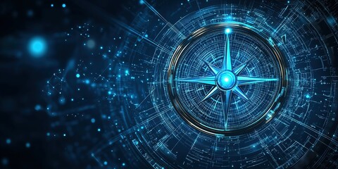 Obraz premium Compass design with futuristic digital elements creating a sense of navigation and exploration in a blue color scheme