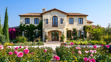 Fototapeta premium Elegant Provençal Bastide with Ancient Vineyard and Stone Terraces, Classic Luberon Valley Estate