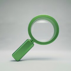 Green magnifying glass with a sleek round lens and modern handle on gradient background for search, inspection, and futuristic design inspirations.