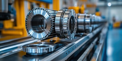 Obraz premium Precision manufacturing process of metal components in an industrial workshop