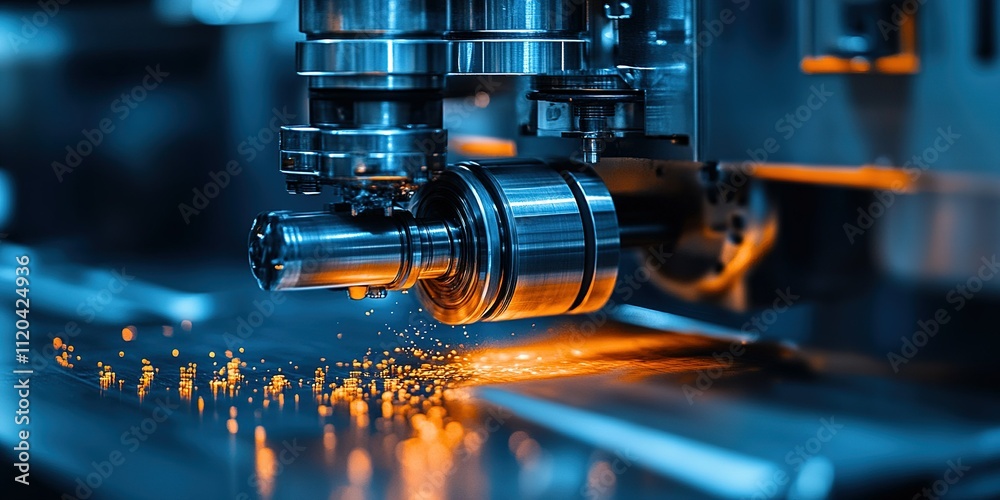 Poster precision machining process showcases advanced technology and metalworking skills in a factory setti