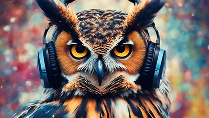 4k owl concept animals art adphones painting abstract colorful portrait earphones style fashion outfit music animal nature colourful beautiful modern
