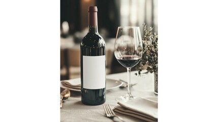 The mock up template of wine, A masterpiece of taste and sophistication. Elegant wine bottle and glass upscale restaurant product photography cozy atmosphere close-up view culinary presentation