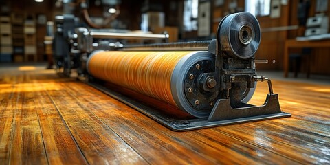 Fototapeta premium Vintage printing press showcasing intricate craftsmanship in a historic workshop setting