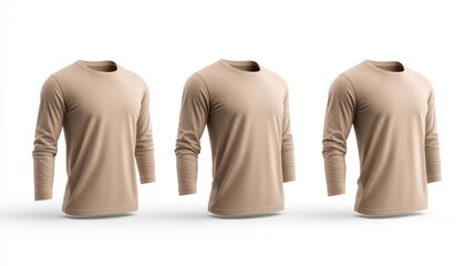 3D Render Mockup of Long Sleeve T-shirt on Mannequin in Sand Color. Generative AI