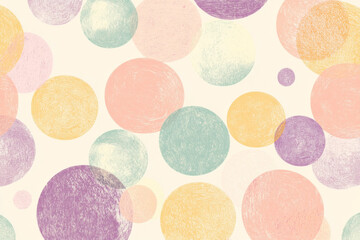 A pastel polka dot pattern with soft mint, lavender, peach, and light yellow circles on a blush pink background. AI generated.