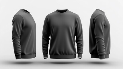 Long Sleeve 3D Render Mockup T-shirt Charcoal Color. Generative AI