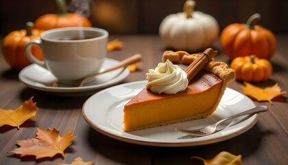 Cozy Autumn Feast with Pumpkin Pie, Fall Fruits, Roasted Turkey, and Seasonal Decor