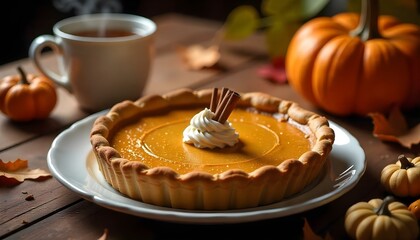 Cozy Autumn Feast with Pumpkin Pie, Fall Fruits, Roasted Turkey, and Seasonal Decor