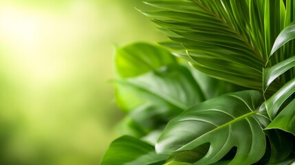 Tropical Green Leaves and Palm Fronds Arrangement. Generative AI