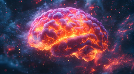 Obraz premium Abstract Brain in Space with Electric Energy and Glowing Patterns