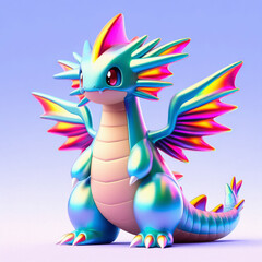 Fototapeta premium Cute toon and chibi style dragon. Fairytale and fable. Fantasy animal character design. Colorful mascot and figure. Concept art.