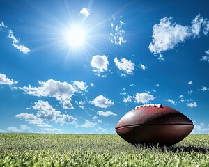 American football on a field under a sunny sky