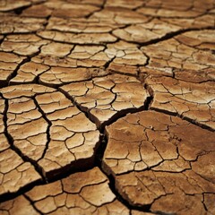 Cracks in the dried soil are light brown in color