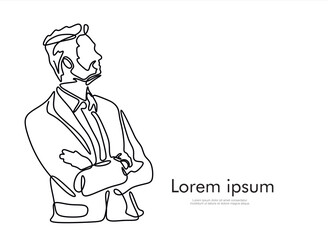 Continuous one line drawing of successful businessman with crossed arms, hand drawn style vector illustration	