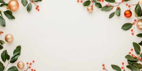 Christmas background with vibrant tones and decorative tree branches. Adorned with dark lights and shimmering ornament balls, elegant holiday frame. Perfect for banners, posters, or festive designs.