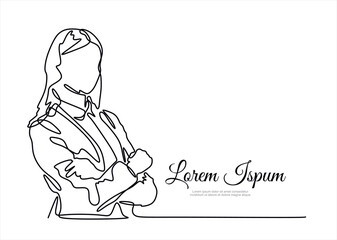 Continuous one line drawing of successful business woman with crossed arms, hand drawn style vector illustration	