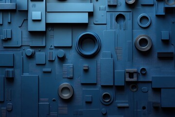 Obraz premium Abstract blue geometric shapes arranged on a textured surface.